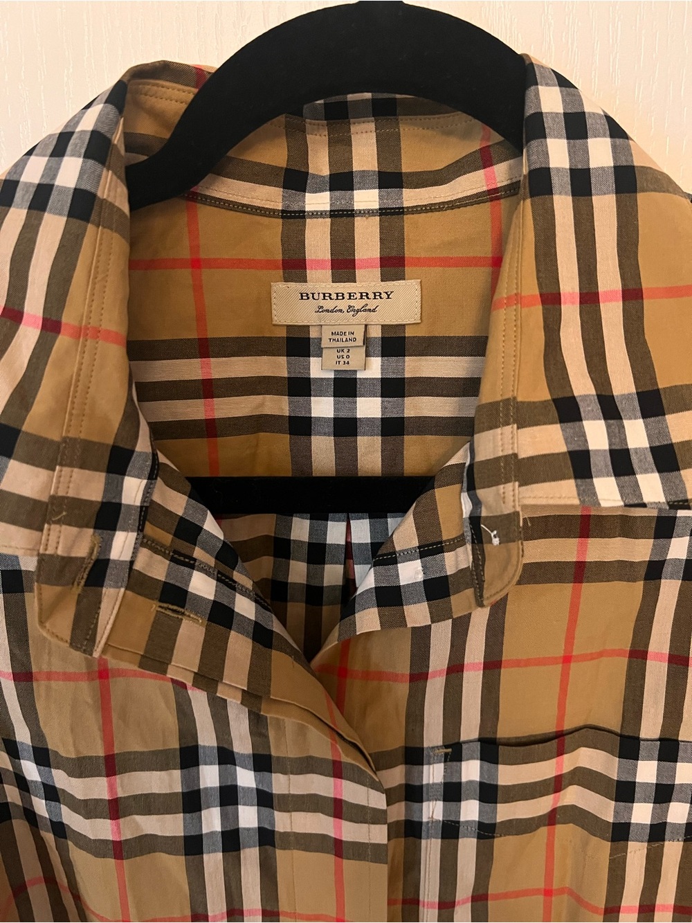 Burberry Classic Check Button Down Shirt Dress- Tan, Black, White, Red - Picture 5 of 7